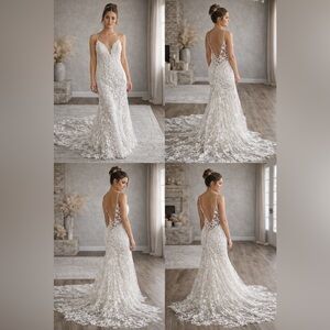 1. Lace Appliqué V-Neck Bridal Gown in Ivory